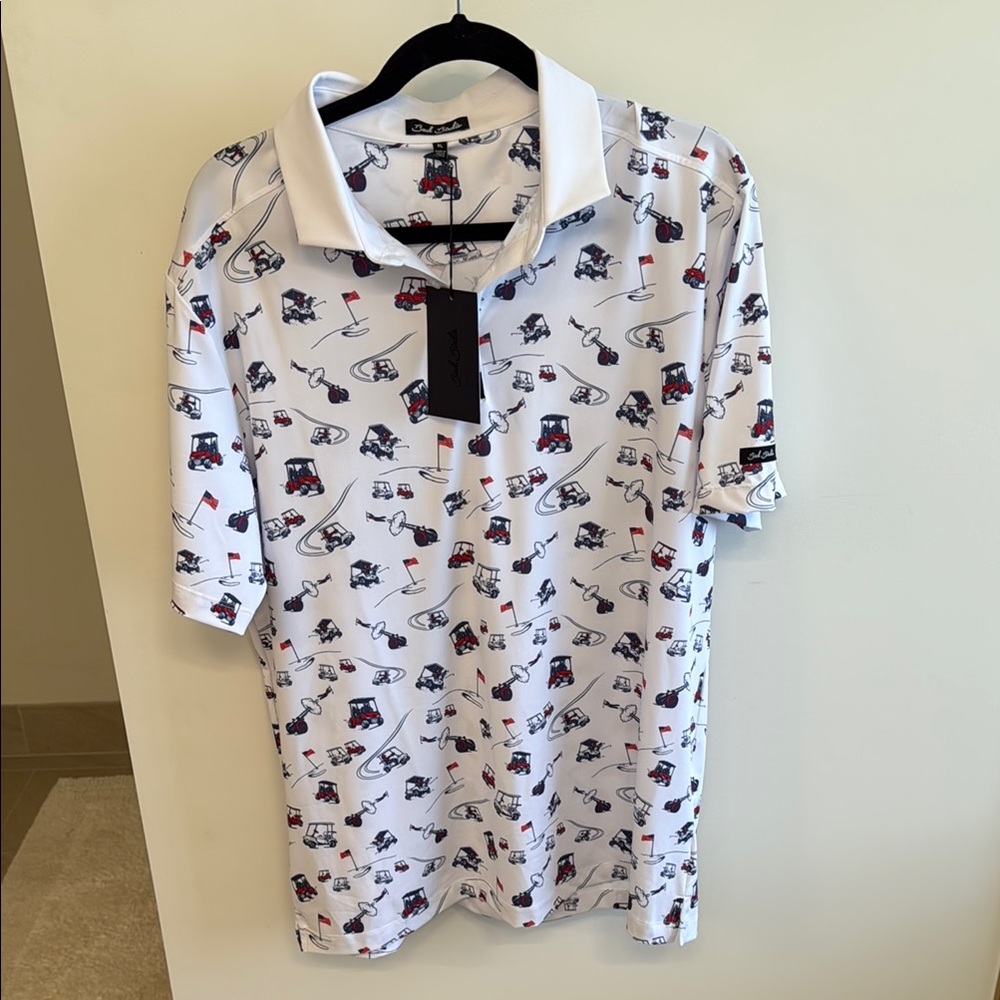 Bad Birdie White and Red Polo Shirt Casual Pattern